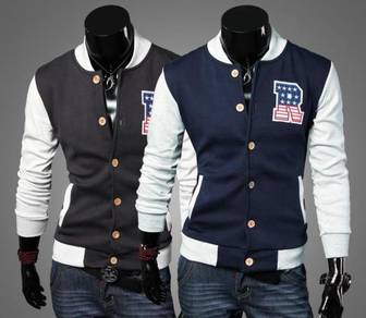 BLACK BLUE HOODIE VARSiTY SWEATER BASEBALL JACKET