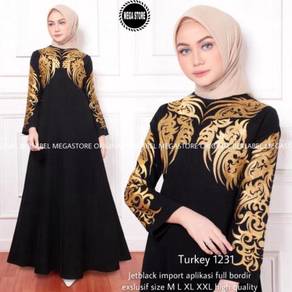 1631 Turkey Jubah Abaya Umrah Haji black gold