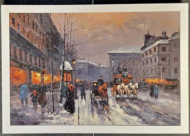 Vintage Winter City Street Scene – Reproduction