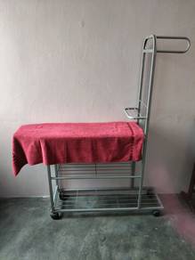 Bed without mattress, iron board, yoga mat