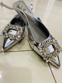 Kasut Heel Silver Formal
