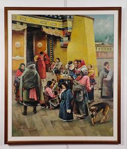 Tibetan Courtyard Gathering – Daily Life Scene