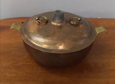 vintage brass handle copper steamboat bowl