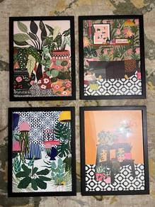 Gambar hiasan dinding dengan bingkai - 4 Set