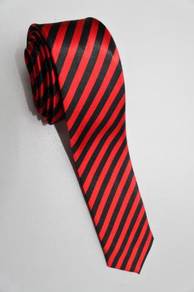 SLIM Red Black #3 Top Quality Striped Neck Tie