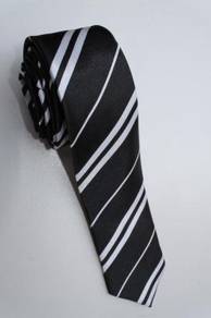 SLIM Black White #8 Top Quality Striped Neck Tie