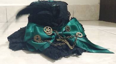 Lolita Steampunk Top Hat with Gears and Feathers