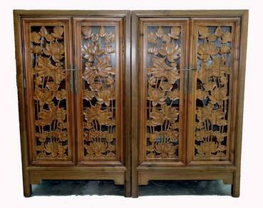 Lotus carved camphor wood cabinet (unique item)