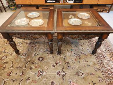 Two square vintage wooden centre coffee tables