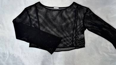 Black Mesh Fishnet Long Sleeve Crop Top[Bundle]
