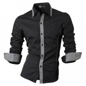 R0538 Vintage Black Men's Formal Long Sleeve Shirt