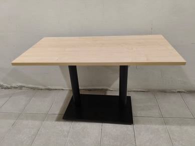 Light Wood Table with Black Metal Base 120×60cm