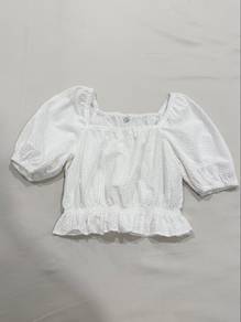 Uniqlo Cotton Embroidery Square Neck Cropped Top