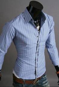 P0553 Light Blue Vertical Stripe Long Sleeve Shirt
