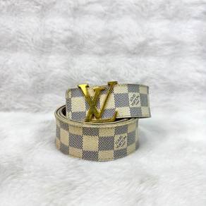 LV Damier Azur Initiales Belt in White Canvas