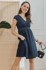 Anticlockwise - Navy Blue Pinstripes Dress