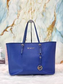 Michael Kors Blue Cowhide Leather Tote Bag