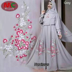 Narcissus maxi dress long sleeve Muslimah grey blu