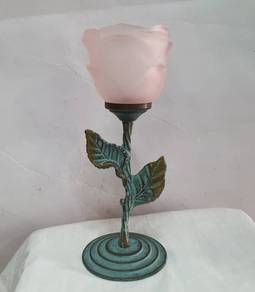 Vintage Frosted Glass Flower Brass Bronze Candle
