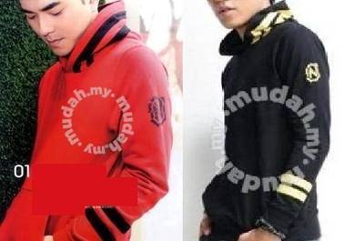 0119 Hoodie Black Red Men's Pullover Sweater Shirt
