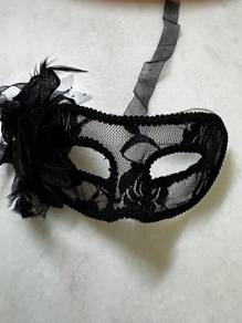 Black Lace Masquerade Mask with Feathers
