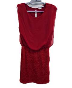 R&R Women Red Chiffon Lace Sleeveless Dress