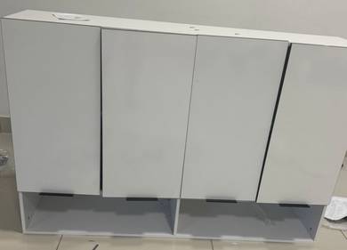 White 4-Door Cabinet with Open Shelves