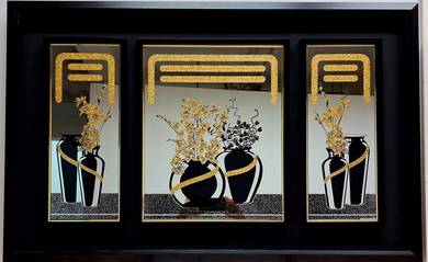 Orchids Black Vase Ensemble Etched Mirror Trio