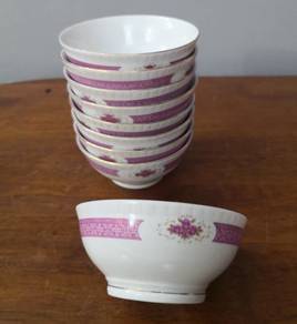 Oriental rice bowl 9 pink floral line