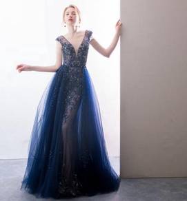 Blue gold wedding evening prom dress gown RBP1248