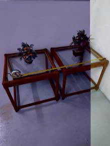Side table rattan with glass on top