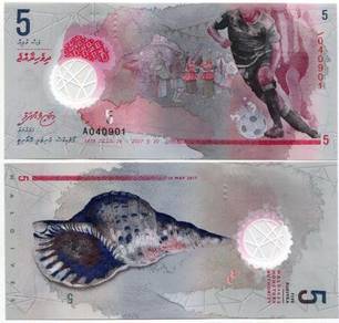 Maldives 5 rufiyaa 2017 polymer p new unc