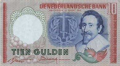 Netherlands 10 Gulden 1953 - Pick 85  xf