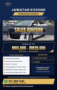Sales Advisor Kereta Recond Gaji up to 4,000k 20k