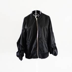 Black Puffy Sleeve Bomber Jacket