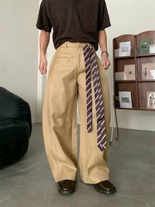 Fashion Beige Long Pants with Red tie