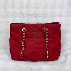 Authentic Prada Tessuto Nylon Quilted Red Shoulder