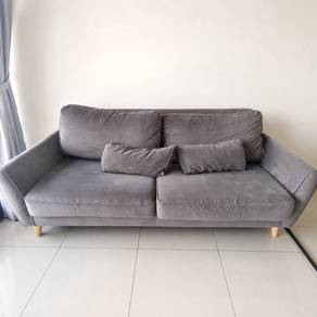 Grey Velvet 3-Seater Sofa  - Clearance