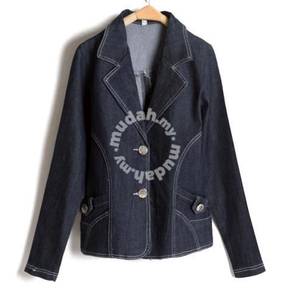 W008 DARK BLUE DENIM JEANS BLAZER COAT SUiT JACKET