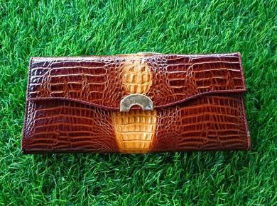 Crocskin embossed leather long wallet purse