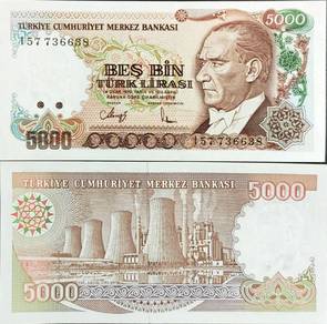 Turkey 5000 Lira Banknote 1990 - P198  unc