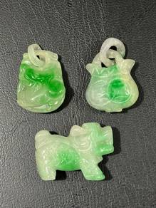 Pre-1990s Natural Type A Jadeite Pixiu Pair+Dragon