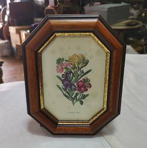Vintage Double Matted Wood Framed Botanical Floral
