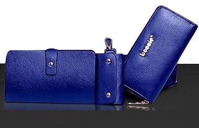 M[3-in-1] BLUE CLUTCH BAG CARD HOLDER KEY CASE