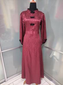Maroon Jacquard Cheongsam Slim Fit Dress Size S