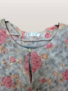 Grey with Red Flower Baju Kurung