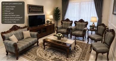 Set Sofa Kayu Jati Ukiran Klasik 5 Unit