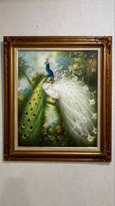 peacock oil painting, lukisan burung merak
