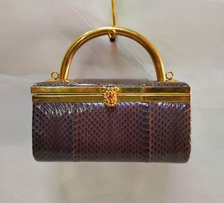 Brown genuine snake Phyton clutch evening shoulder