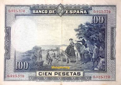 1928 Spain 100 Pesetas Banknote